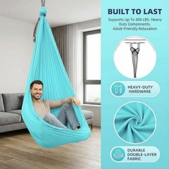 Sensory Swing – Indoor Swing，Comes with Heavy Duty Hardware and Soft Nylon Blue