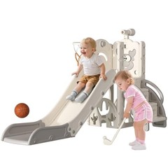 Toddler Slide for Kids, 6 in 1 Indoor Outdoor Toddler Slides Cream&gray