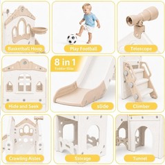 8 in 1 Toddler Slide Indoor Playground Kids Slide Set Basketball Hoop Climber