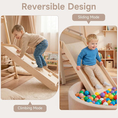 Indoor Jungle Gym, 8 in 1 Wooden Montessori Toddler Climbing Toys with Adjustabl