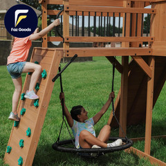 Backyard Discovery Sterling Point Cedar Wood Swing Set with Wave Slide Raised