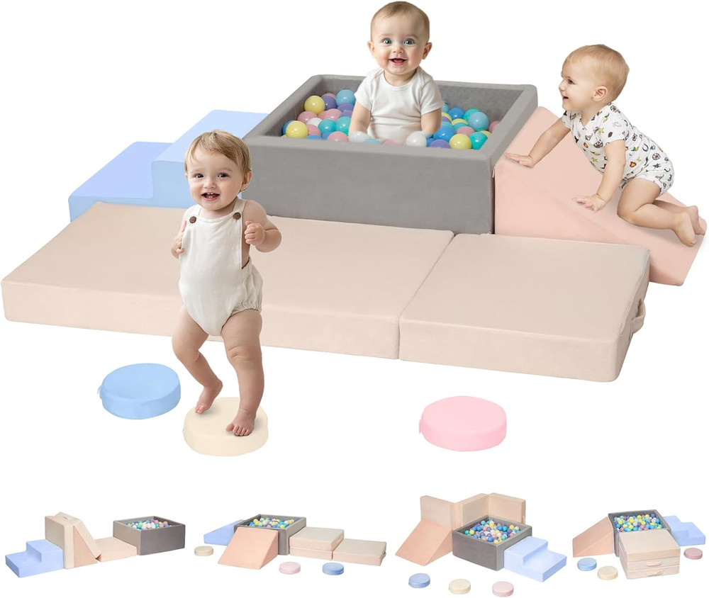 Climbing Toys for 1 Year Old, Baby Foam Climbing Blocks with Large Ball Pit for