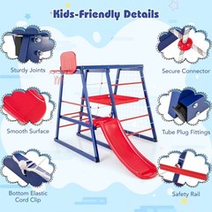 7-In-1 Kids Indoor Playground w/ Slide Climbing Net Crowling Ladder Rope Ladder