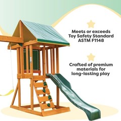 Durable Appleton Wooden Swing Set with Slide, Rock Wall & Chalkboard for Kids