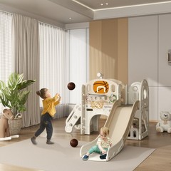 7-in-1 Toddler Slide Playset Indoor for Aged 1-6 Years w/ Ring Toss