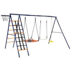 6-in-1 Kids Swing Set Backyard Playground Set 3 Seats Metal Swings Set Outdoor