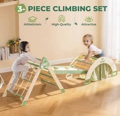 7 in 1 Pikler Triangle Set, Foldable Wooden Climbing Toys for Toddlers, Monte…