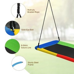 Goplus 700lbs Giant 60″ Platform Tree Swing Outdoor w/ 2 Hanging Strap Colorful