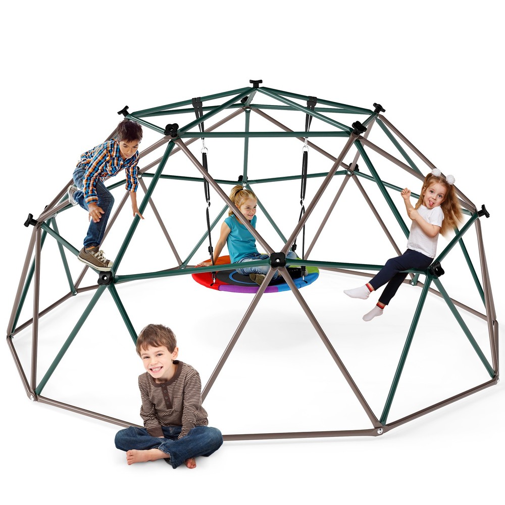 10FT Climbing Dome with Swing Outdoor Jungle Gym for Kids Geometric Dome Climber