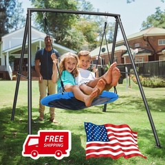 440lbs Metal Swing Set Heavy Duty A-Frame Stand w/ 40″ Saucer Swing Kids Outdoor