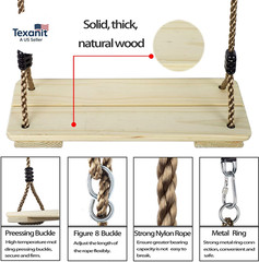 Wooden Swing Seat, Nostalgic Outdoor Wood Swing for Kids , Tree Straps Set Acces