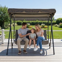 3-Person Outdoor Patio Swing with Adjustable Canopy, Breathable Fabric, 600 lbs