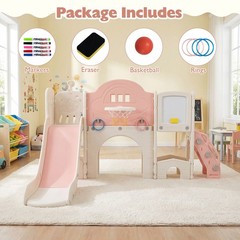 10 in 1 Toddler Slide Set w/Magnetic Whiteboard, Telescope Ring Toss for Ages 3+