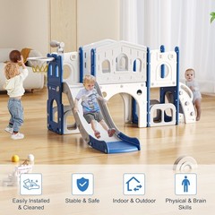 8 in 1 Toddler Slide Set, Kid Slide with Basketball & Telescope, Indoor Playset