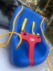 Little Tikes Toddler Bucket Swing Seat w/ Red T-Bar & Yellow Straps, Blue 1-2Y