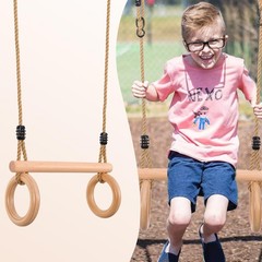 Children’s Trapeze Swing Bar with Wooden Gym Rings,Trapeze Bar for Swing Set