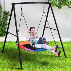 440lbs Heavy Duty A-Frame Metal Swing Set with 60″ Platform Swing for Backyard
