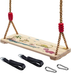 Wooden Swing Seat, Nostalgic Outdoor Wood Swing for Kids Adults, Tree Straps Set
