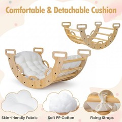 Wooden Rocking Climbing Arch w/Cushion, 3-in-1 Montessori Kids Climber Rocker