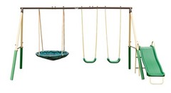 Kids Heavy Duty Steel Swing Set With UFO Disc Swing Belt Swings 5 Ft Wave Slide