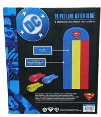 DC Superman Triple Lane Water Slide 20ft with 3 Boogie Boards Outdoor Kids 3+