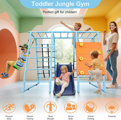 6-in-1 Indoor Climbing Dome Playset with Slide, Swings, and Monkey Bars