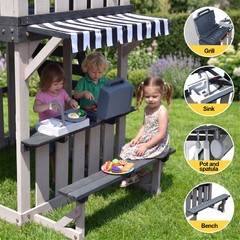 8IN1 Wooden Kids Swing Slide Sets Playhouse Kitchen Outdoor Playground