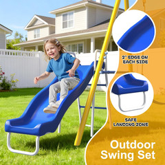 Heavy-Duty 5-In-1 Metal Swing Set for Backyard, Outdoor Playset for Kids 3-12 wi