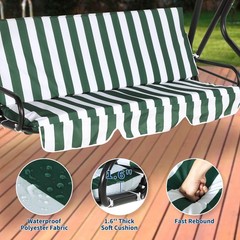 Adjustable 3-Seat Green Outdoor Swing with Canopy, Steel Frame & Thick Cushions