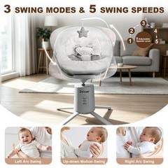 Zoicay Lightweight Baby Swing for Infant with 3 Modes & 5 Speeds, BT Enabled App