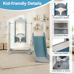 Toddler Slide and Swing Set, 5 in 1 Bus Themed Baby Slide with Climber Basketbal