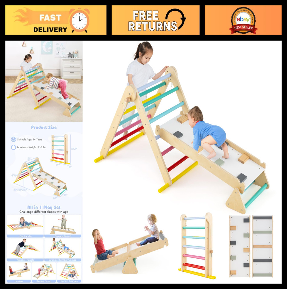 7-in-1 Climbing Triangle Set for Toddlers – Foldable Montessori Gym, Adjustable