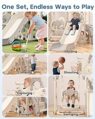 Toddler Slide and Swing Set, 7 in 1 Indoor Outdoor Toddler Playset Cream&gray