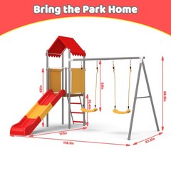 Kids Swing Set with Slide & Canopy – Sturdy Portable Treehouse Ages 3-8 ﻿