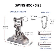 2 Pcs Swing Hangers Heavy Duty Stainless Steel Ceiling Swing Mount 360° Silen…