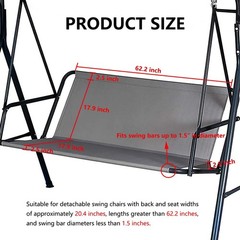Swing Seat Replacement Covers for Outdoor Patio Swing 3 Seater 600D Upgraded