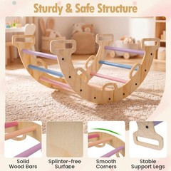 Wooden Rocking Climbing Arch w/Cushion, 3-in-1 Montessori Kids Climber Rocker