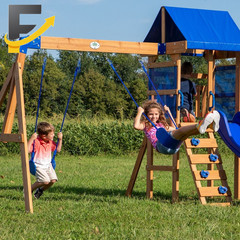 Kids Outdoor Cedar Wood Swing Set Play Set With Clubhouse Slide Rock Wall Ladder