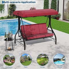 3-Seat Outdoor Porch Swing with Adjustable Canopy, Patio Swing Chair with Stand,
