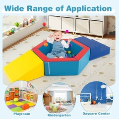3 PCS Baby Foam Climbing Blocks w/Ball Pit Triangle Stair 100 Ocean Balls