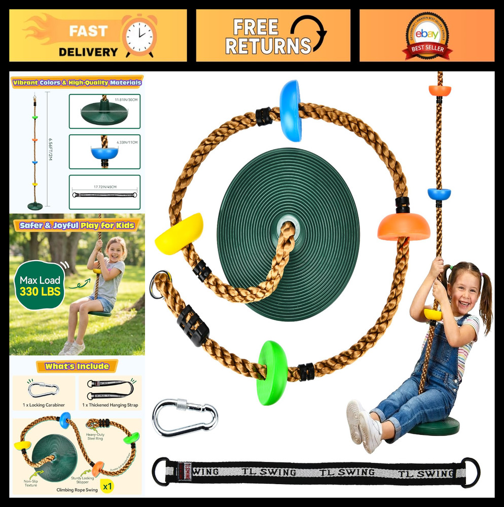 Outdoor Tree Swing Set for Kids – 330LB Capacity, Climbing Rope & Disc Seat, Gre