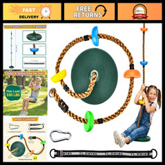 Outdoor Tree Swing Set for Kids – 330LB Capacity, Climbing Rope & Disc Seat, Gre