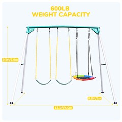 700lbs Large Metal Swing Set with 3 Swings Heavy Duty Frame Outdoor Kids Playset