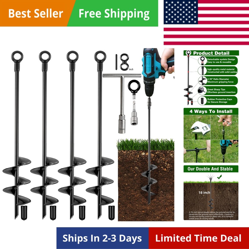 Ground Anchors Heavy Duty, Swing Set Anchor Kit 18 Inch 4 Pack Screw in Earth…