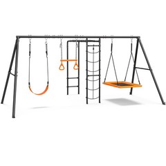 Heavy-Duty Metal Swing Set for Backyard Outdoor Playset w/ Monkey Bars, 2 Swings