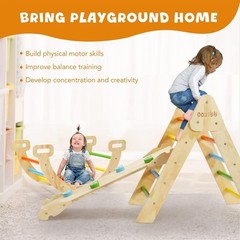 CoziBB Pikler Triangle Set, 5in1 Large Wooden Montessori Climbing Toys -Rainbow