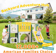 8-in-1 Toddler Climber & Slide Playset with Basketball Hoop for Kids