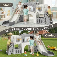 10 in 1 Toddler Slide Set w/ Drawing Board, Climber, Basketball Hoop, Telescope