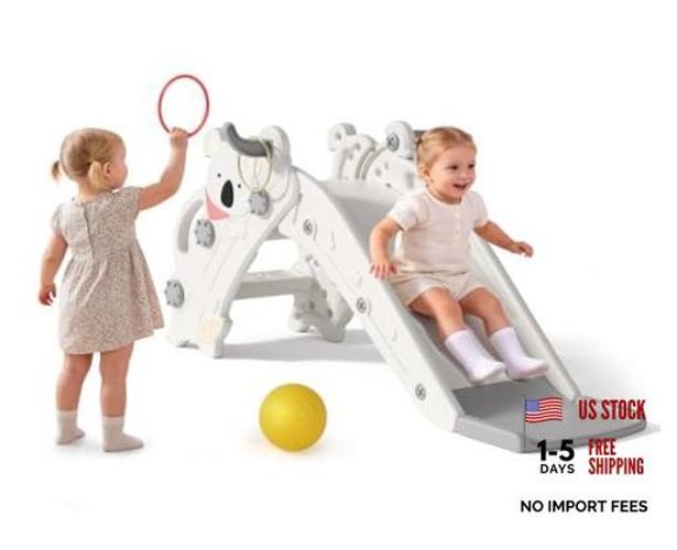 Toddler Slide Indoor & Outdoor Playground, 4-in-1 Baby Slide with Cream & Gray