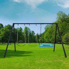 600lbs Heavy Duty Large Metal Swing Set w/3 Swings & A-Frame Kids Adult Backyard